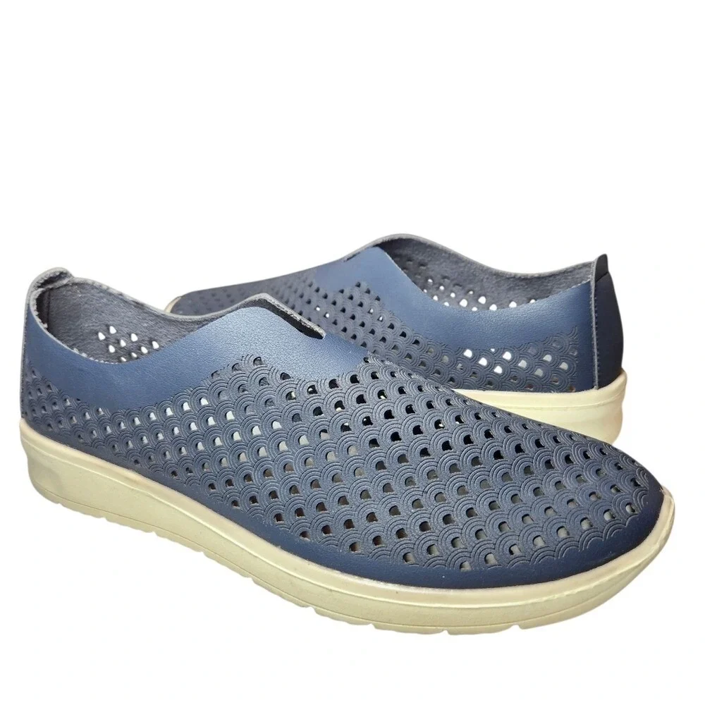 Spring Step Flexus Centrics Slip On Shoe Sneaker Vegan Leather Navy Blue Foam 40